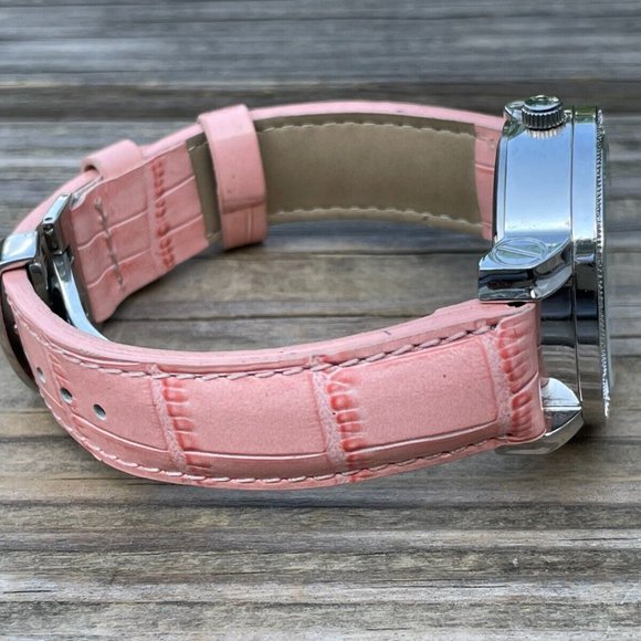 Techno Women Watch Pink Leather Band Analog Multifunction Ladies Wrist Watch - Picture 4 of 12